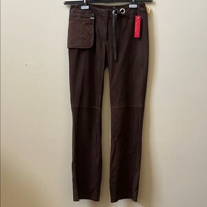 Vakko Dark Brown Suede Pants -New